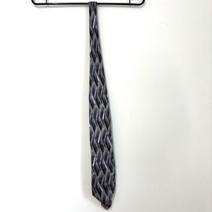 Joseph & Feiss International Vintage Gray Blue 100% silk geometric brocade Tie